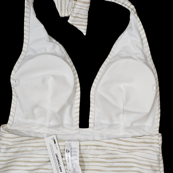 Cupshe One Piece Bathing Suit Size M Tan/White Gold Glitter - Picture 3 of 9